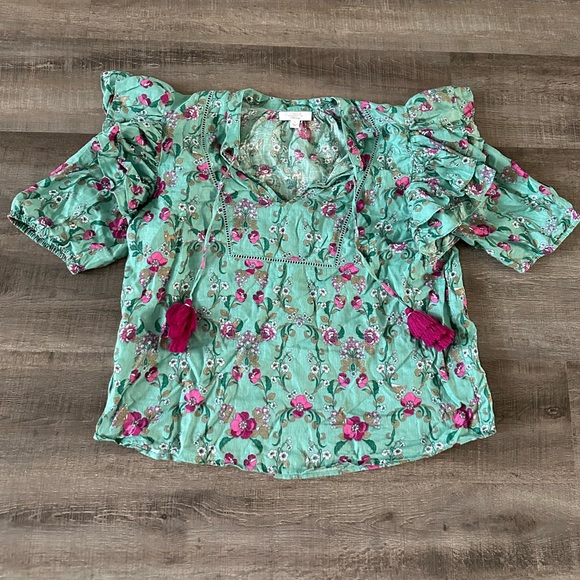 Linen Printed Puff-Sleeve Peasant Top, Created for Macy's Size Large (XL) - Picture 2 of 7